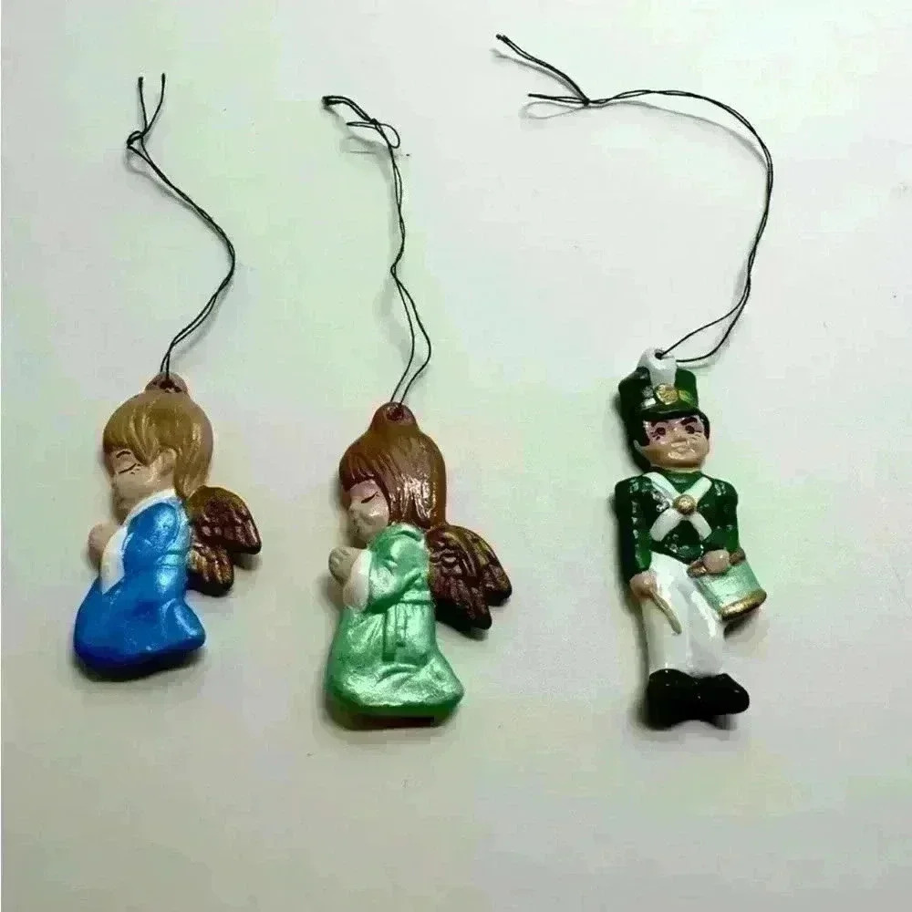Miniature Ceramic Soldier (1) And 2 Angel Ornaments